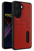 Mey İthalat® Poco X7 Pro Kılıf Sara Kartvizitli Deri Kılıf - Kırmızı