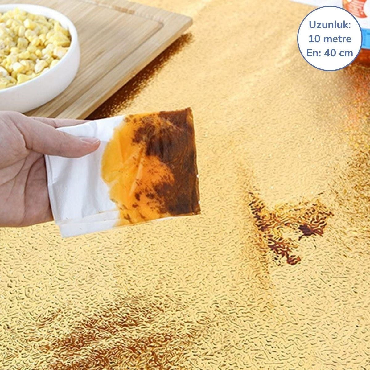 10 Metre Kendinden Yapışkanlı Silinebilir Mutfak Tezgah Üstü Sticker Folyo Gold Renk
