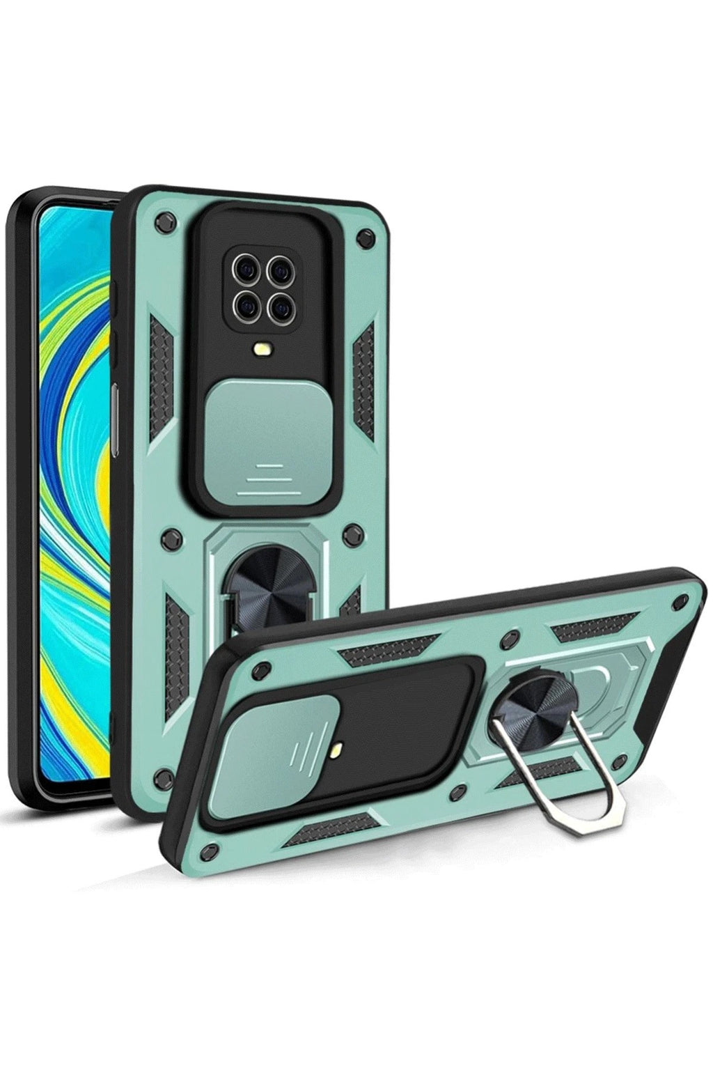 Mey İthalat® Redmi Note 9 Pro Kılıf Pars Lens Yüzüklü Silikon - Yeşil