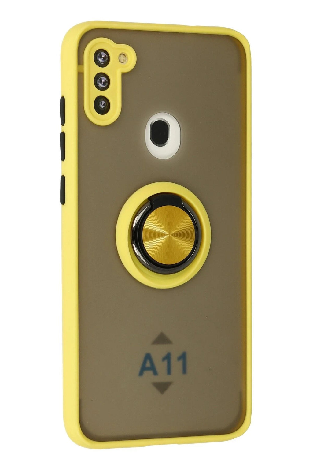 Mey İthalat® Samsung Galaxy A11 Kılıf Montreal Yüzüklü Silikon Kapak - Sarı