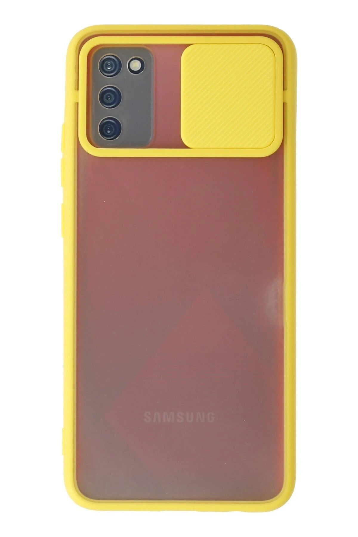 Mey İthalat® Samsung Galaxy A02S Kılıf Palm Buzlu Kamera Sürgülü Silikon - Sarı