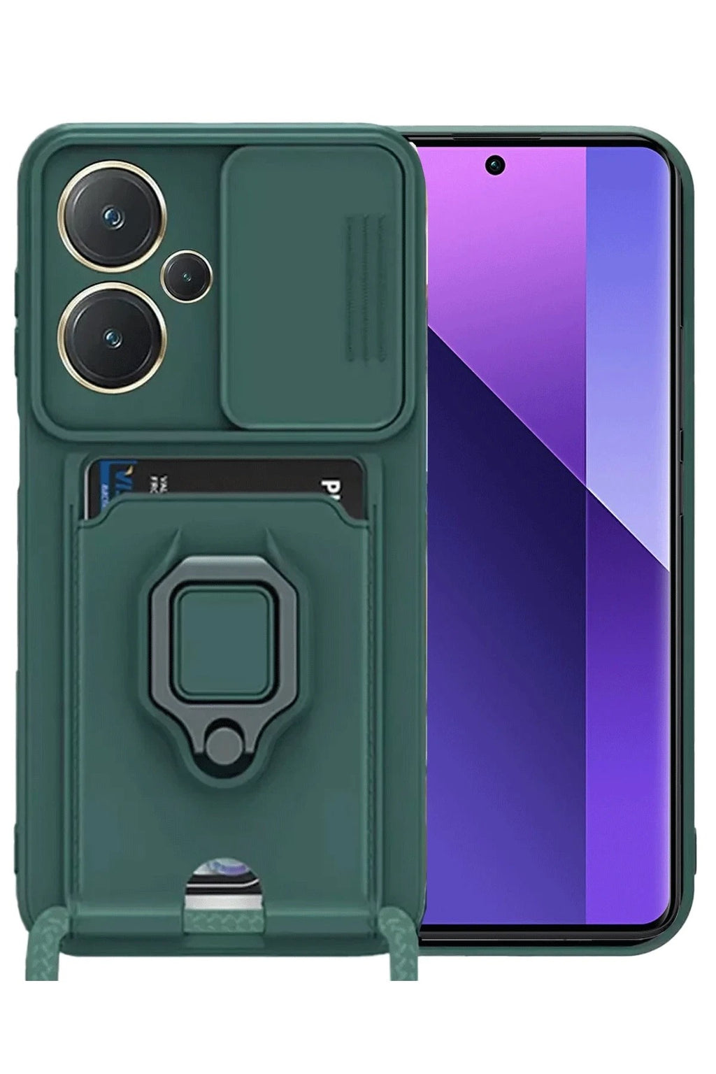 Mey İthalat® Redmi Note 13 Pro Plus Kılıf Zuma Kartvizitli Yüzüklü Silikon - Yeşil