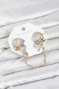 Mey İthalat® Pirinç Gold Renk Yılan Model Zincir Bağlantılı Ear Cuff Küpe Seti