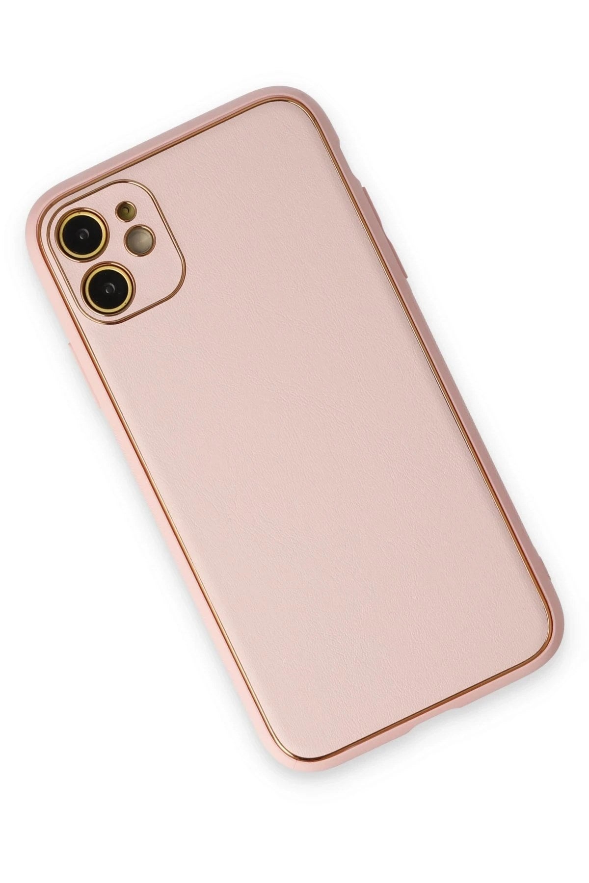Mey İthalat® iPhone 12 Kılıf Coco Deri Silikon Kapak - Pudra