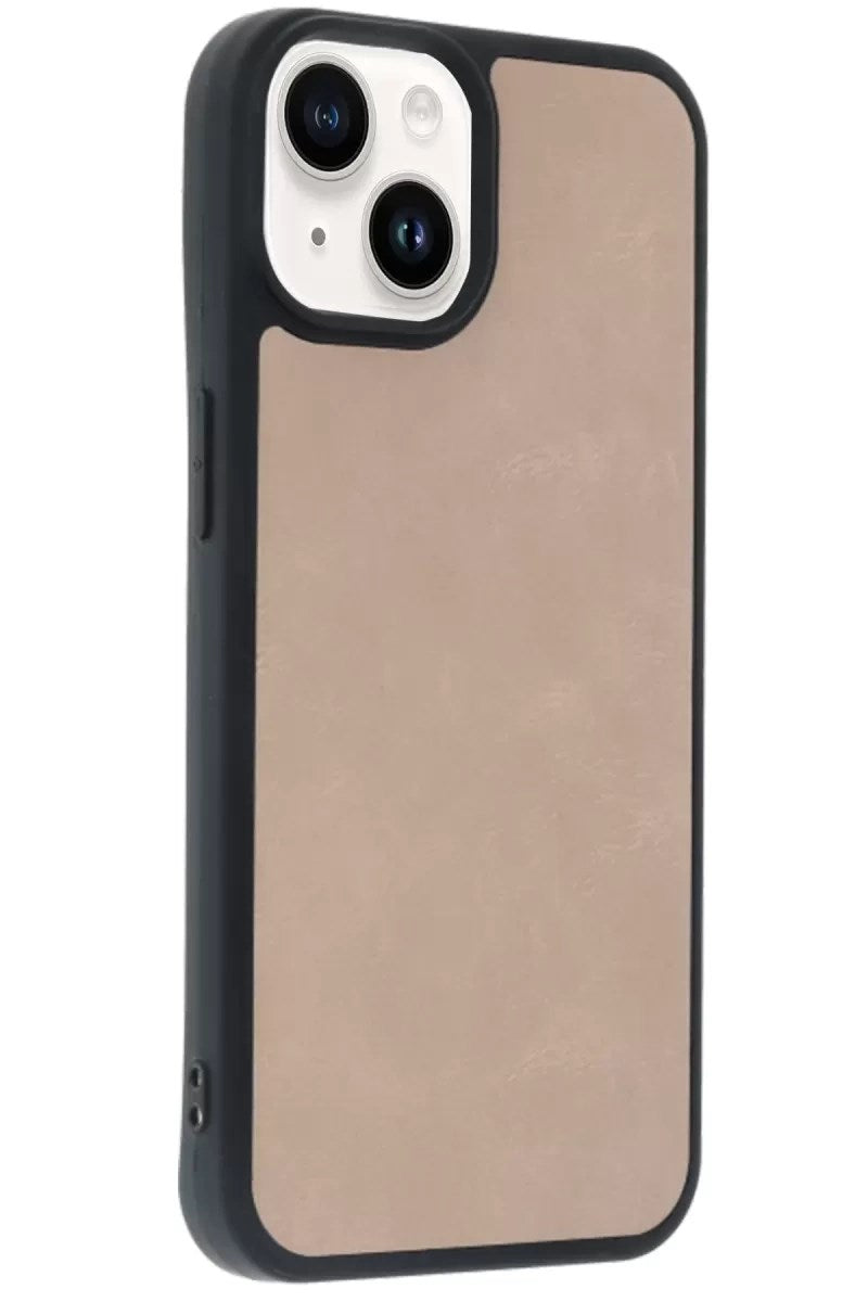 Mey İthalat® iPhone 15 Kılıf Aras Deri Kapak - Pudra