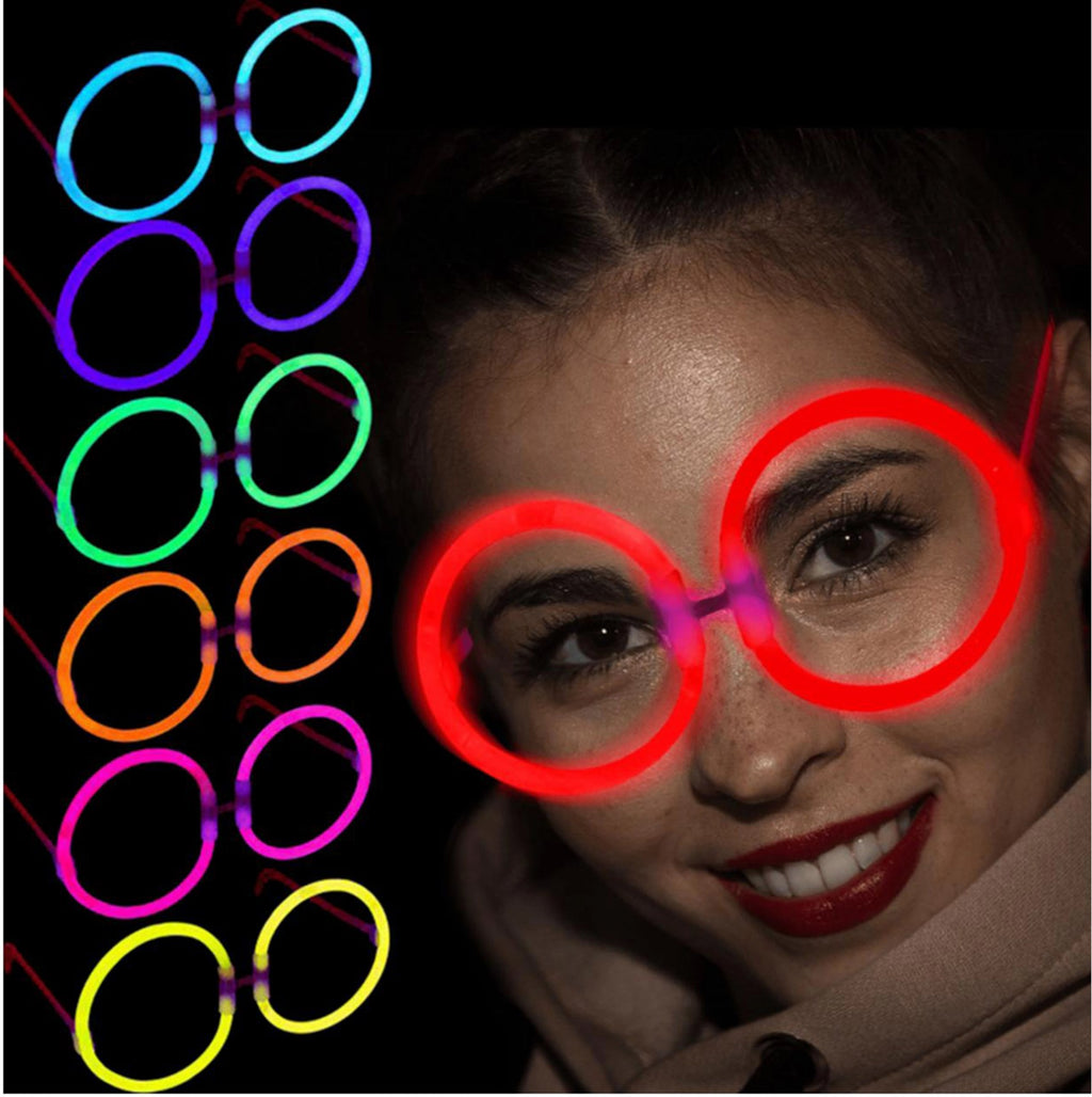 Mey İthalat® Glow Yuvarlak Gözlük - Glow Partisi Gözlükleri - Glow Gözlük 12 Adet