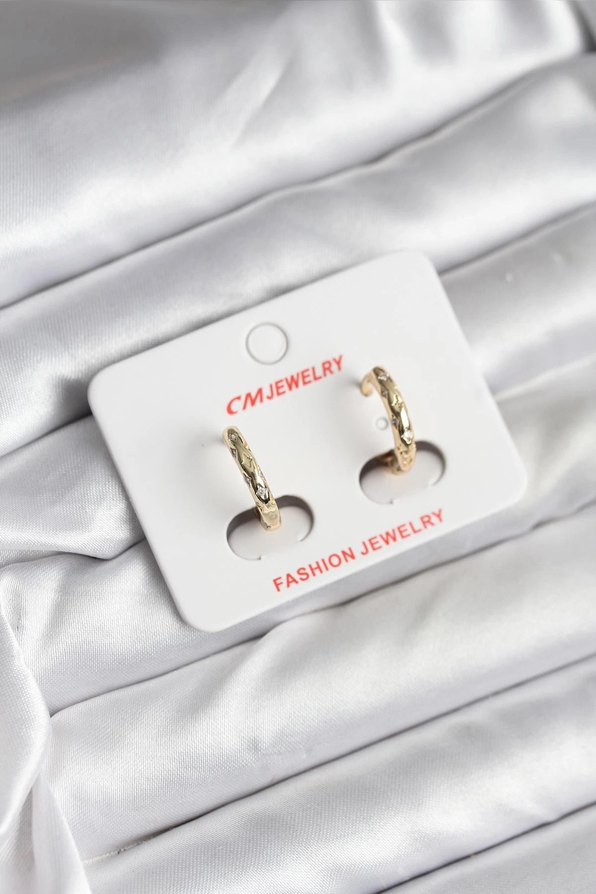Mey İthalat® 14K Gold Renk Kaplama Zirkon Taşlı Halka Model CM Kadın Küpe