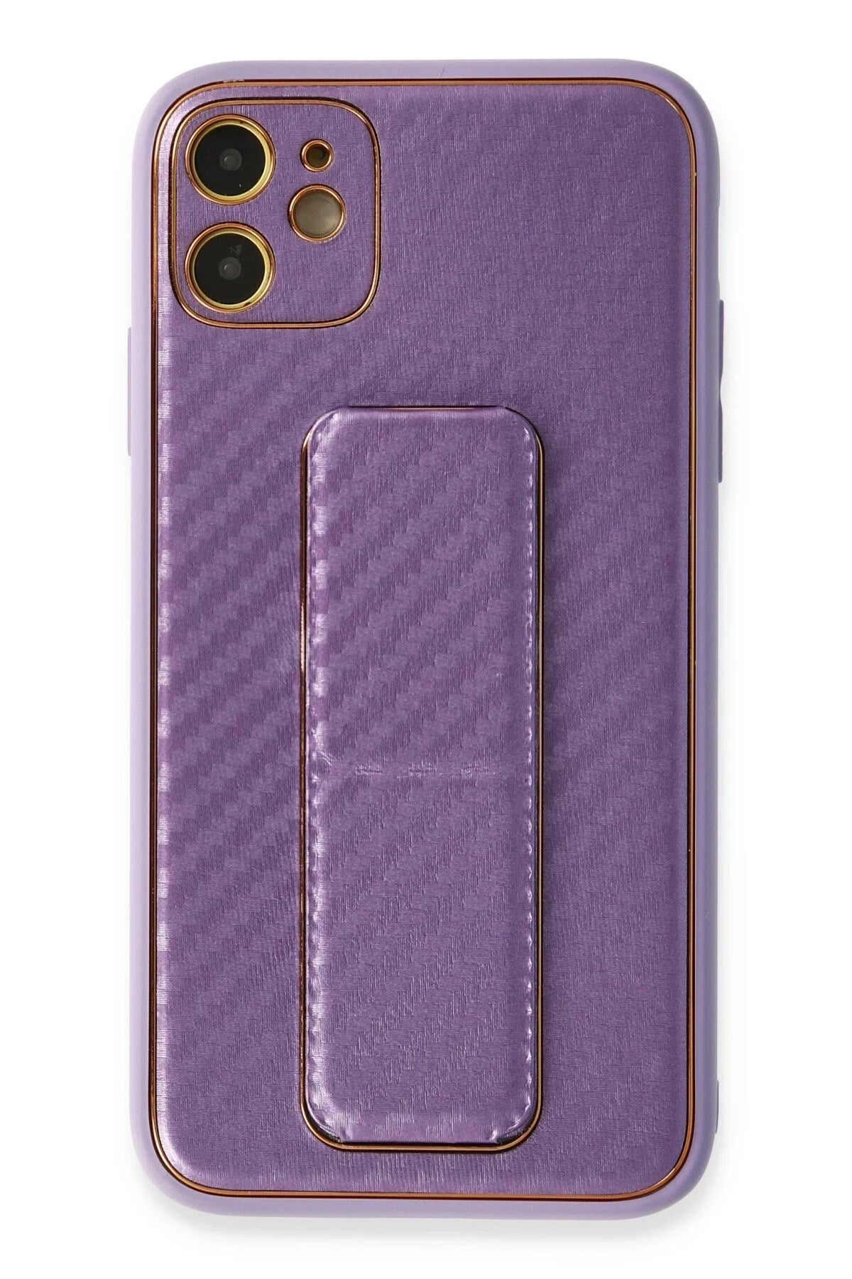 Mey İthalat® iPhone 12 Kılıf Coco Karbon Standlı Kapak - Mor