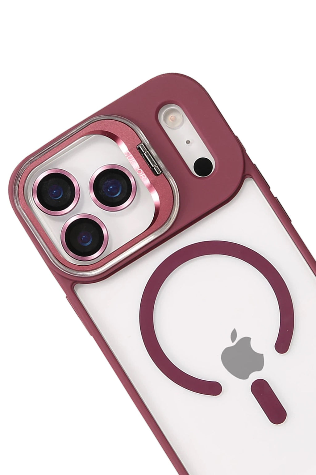 Mey İthalat® iPhone 17 Pro Remim Lensli Magsafe Standlı Kapak - Bordo