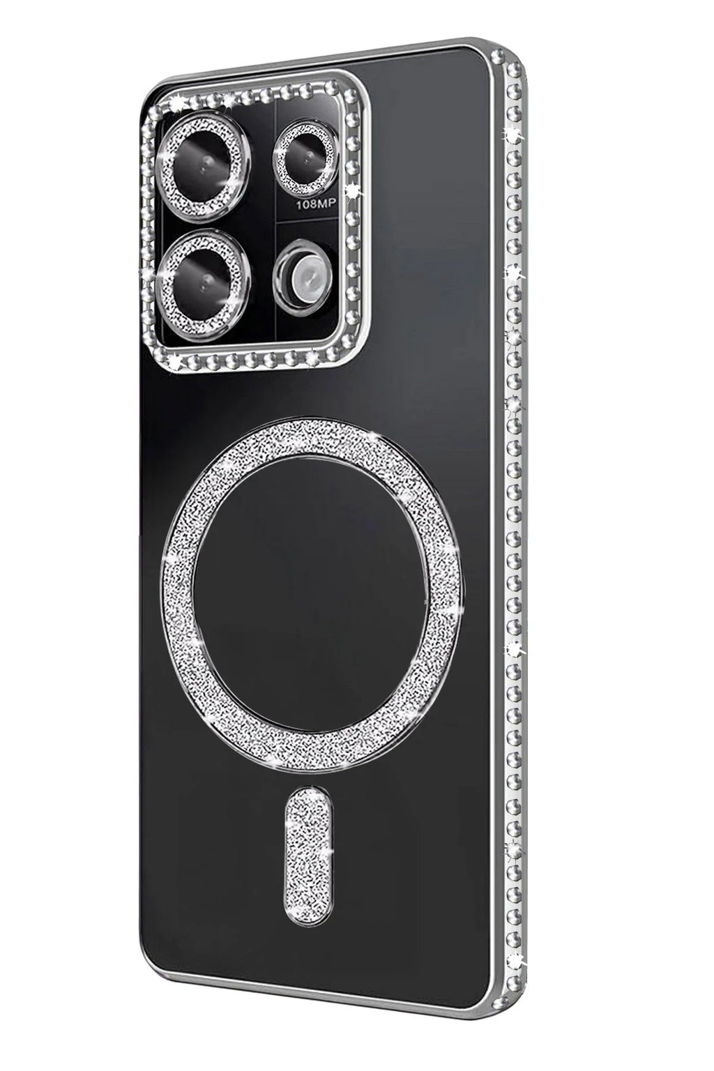 Mey İthalat® Redmi 13C Joke Simli Magneticsafe Kılıf - Gümüş