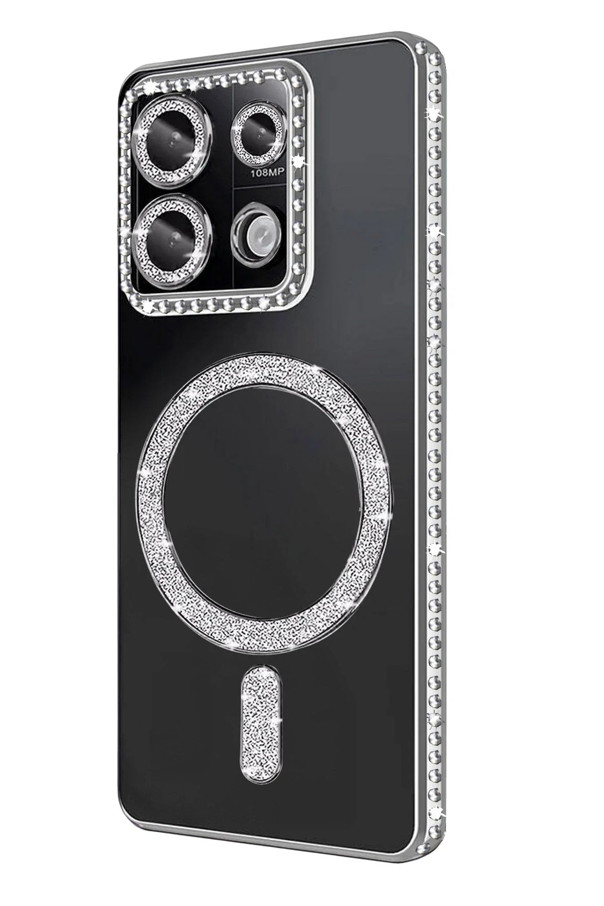 Mey İthalat® Redmi 13C Joke Simli Magneticsafe Kılıf - Gümüş