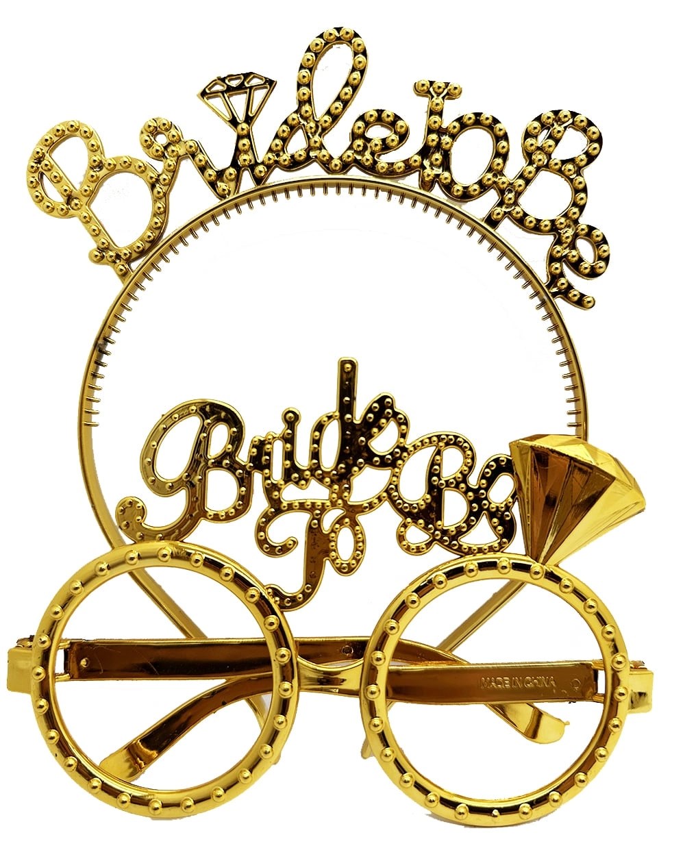 Mey İthalat® Bride To Be Yazılı Taç ve Bride To Be Yazılı Gözlük Seti Altın Renk