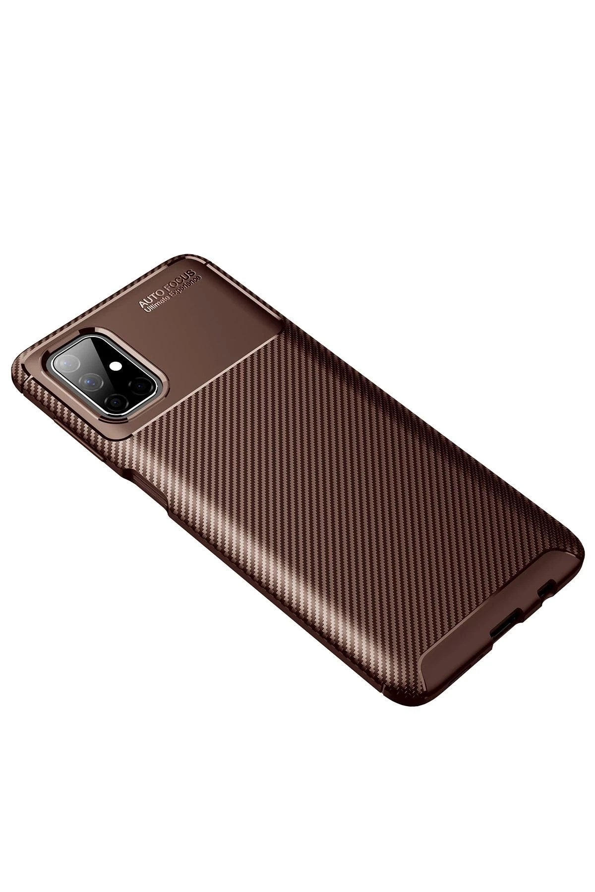 Mey İthalat® Samsung Galaxy M51 Kılıf Auto Focus Karbon Kapak - Kahverengi