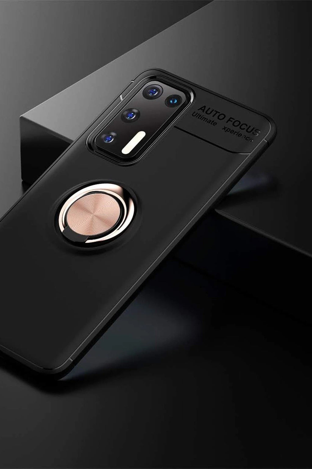 Mey İthalat® Huawei P40 Kılıf Range Yüzüklü Silikon - Siyah-Gold