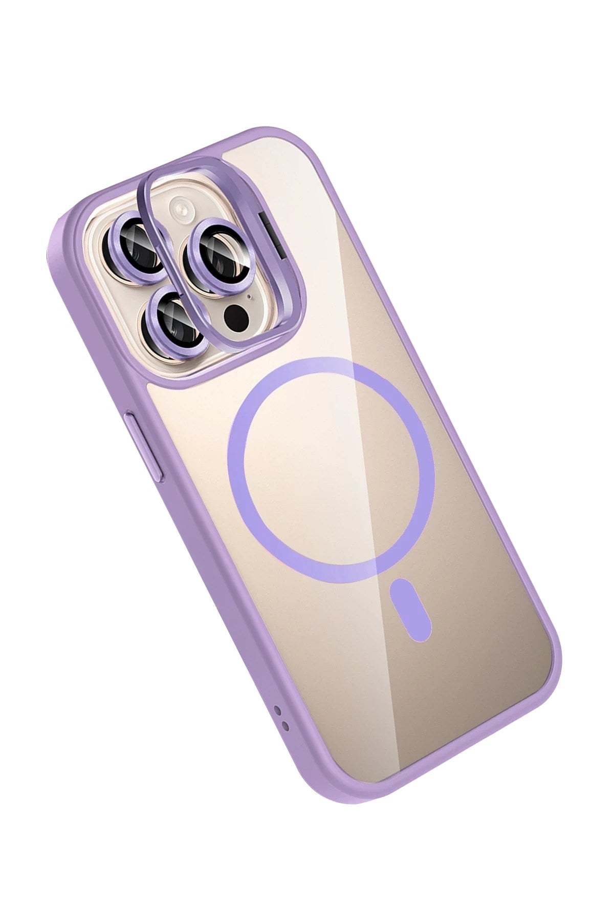 Mey İthalat® iPhone 15 Pro Max Remim Lensli Magsafe Standlı Kapak - Lila