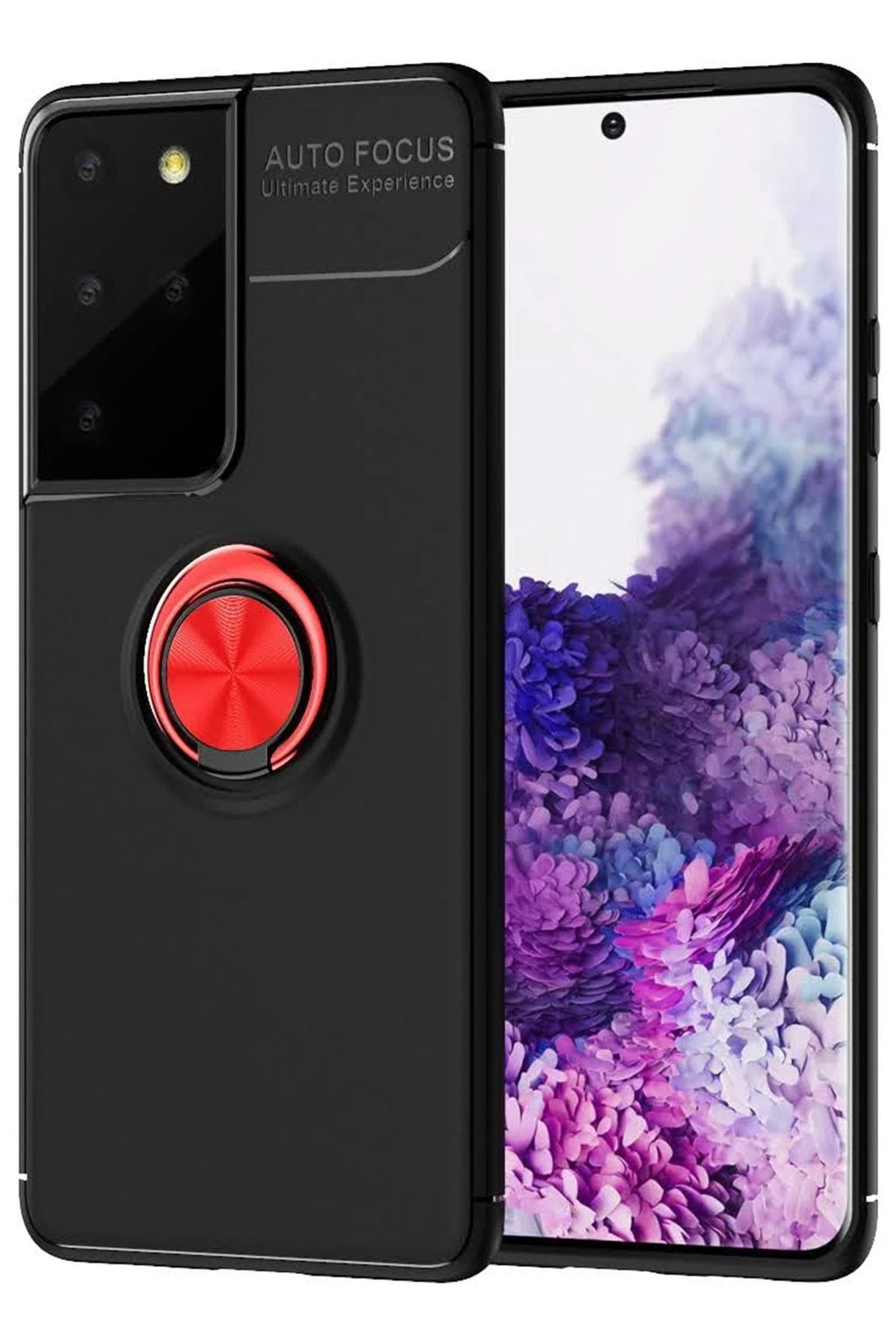 Mey İthalat® Samsung Galaxy S21 Ultra Kılıf Range Yüzüklü Silikon - Siyah-Kırmızı