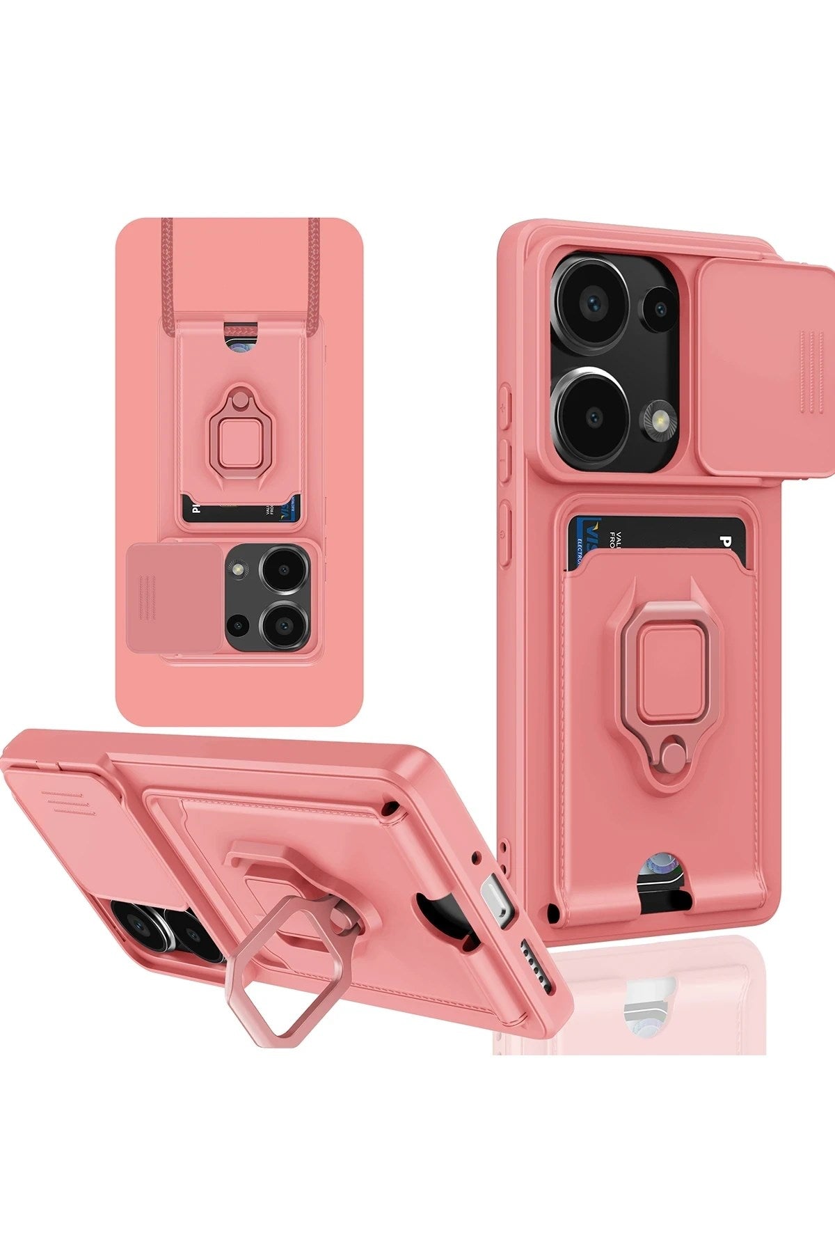 Mey İthalat® Redmi Note 13 Pro 4G Kılıf Zuma Kartvizitli Yüzüklü Silikon - Pembe