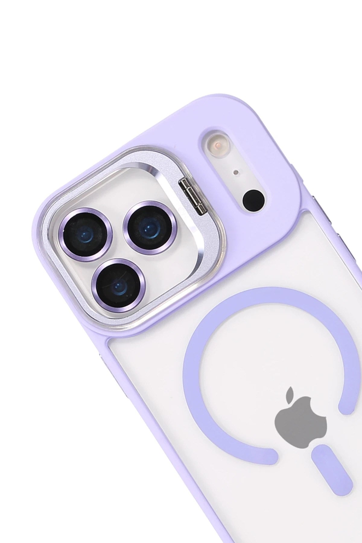 Mey İthalat® iPhone 17 Pro Max Remim Lensli Magsafe Standlı Kapak - Lila