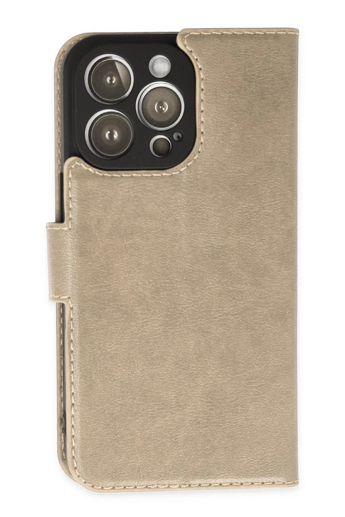 Mey İthalat® iPhone 14 Pro Max Kılıf Trend S Plus Kapaklı Kılıf - Gold