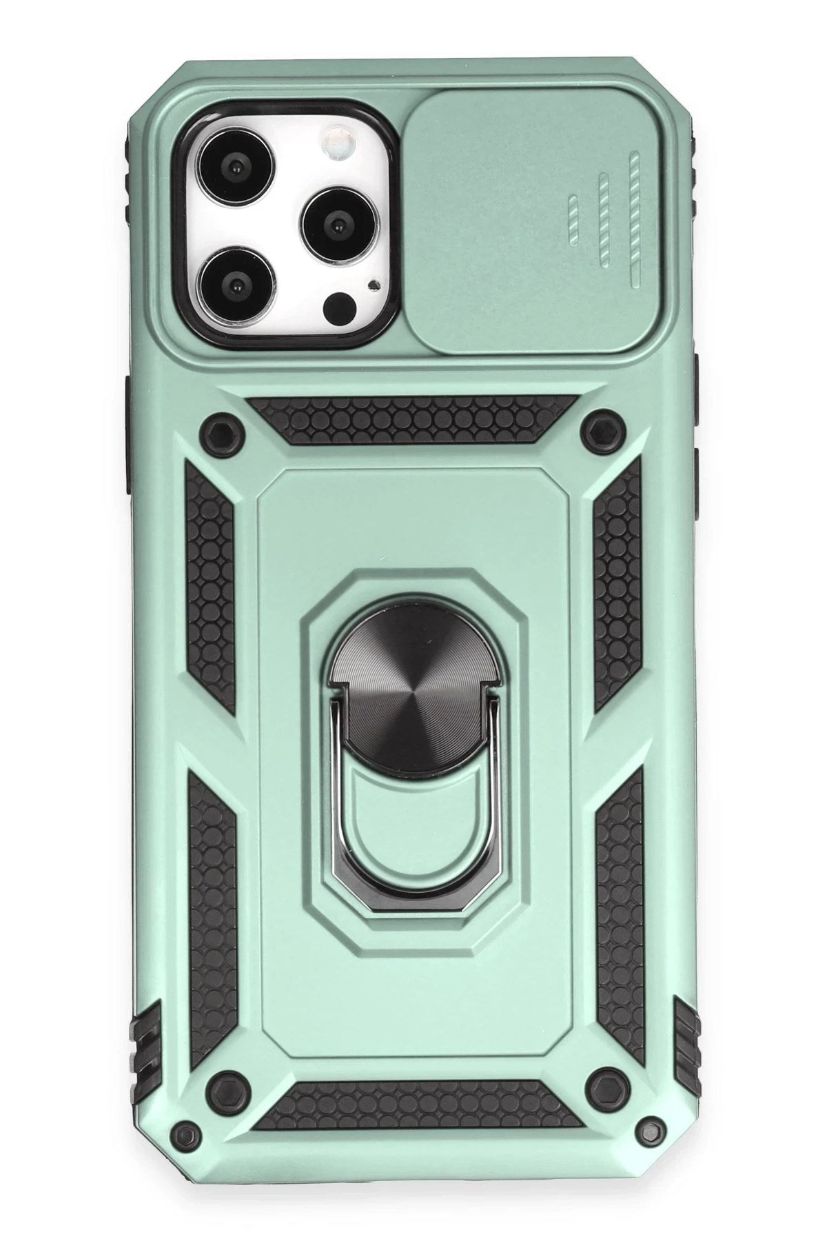 Mey İthalat® iPhone 12 Pro Max Kılıf Pars Lens Yüzüklü Silikon - Yeşil