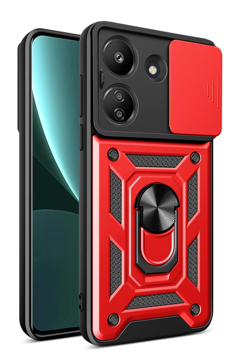 Mey İthalat® Redmi 13C Kılıf Pars Lens Yüzüklü Silikon - Kırmızı