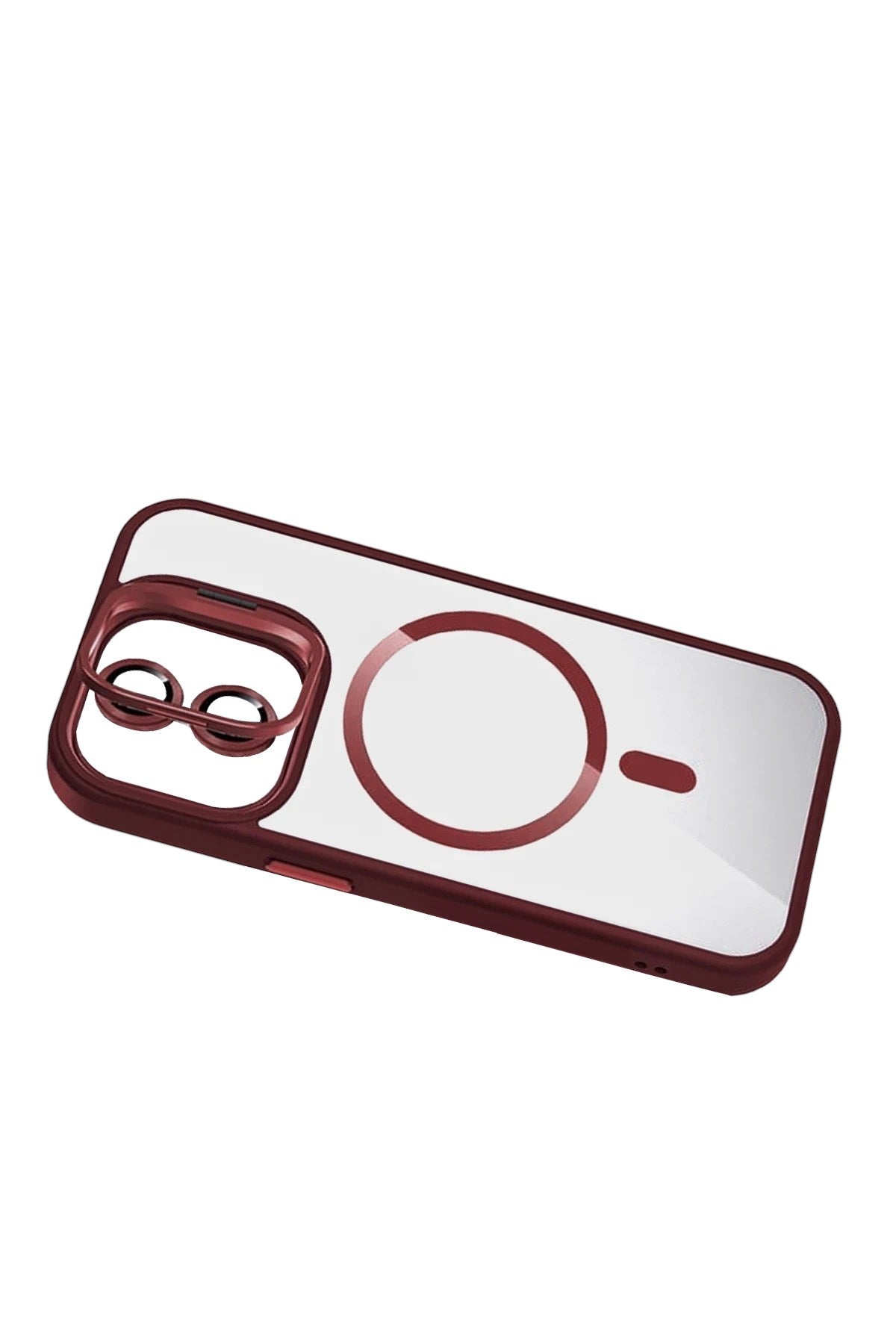 Mey İthalat® iPhone 11 Remim Lensli Magsafe Standlı Kapak - Bordo