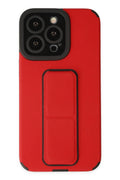 Mey İthalat® iPhone 13 Pro Kılıf Mega Standlı Silikon - Kırmızı