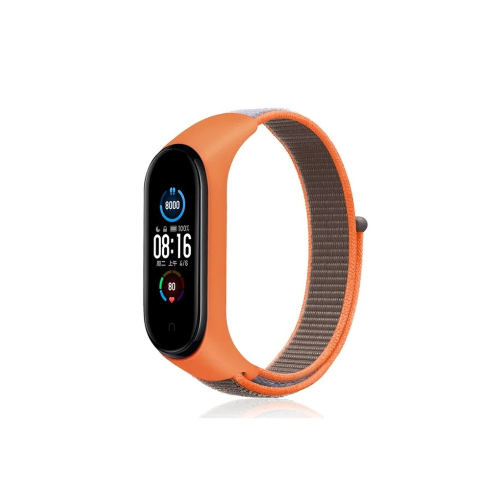 Mey İthalat® Mi Band 4 Hasırlı Cırtcırtlı Kordon - Turuncu-Gri