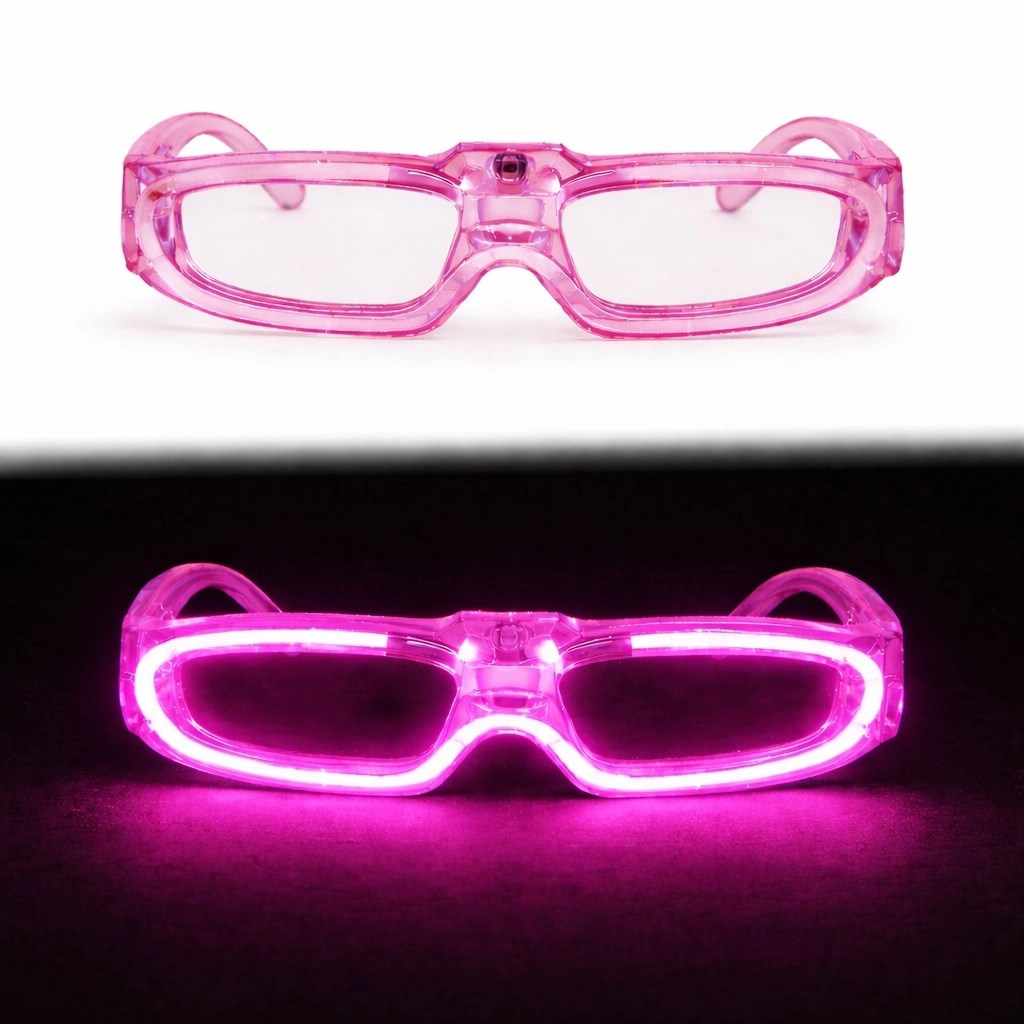 Mey İthalat® Pembe LED Işıklı Parti Gözlüğü 3 Modlu – Glow &amp; Gece Eğlence Gözlüğü