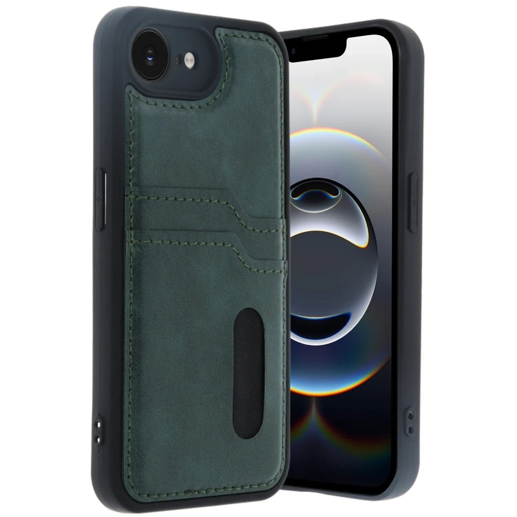 Mey İthalat® iPhone 16E Kılıf Sara Kartvizitli Deri Kılıf - Koyu Yeşil