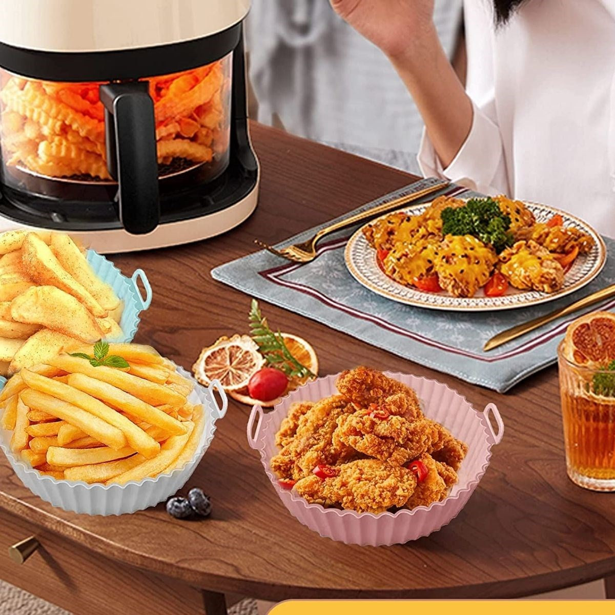 Renkli Isıya Dayanıklı Yıkanılabilir Silikon Fırın Ve Airfryer Yuvarlak Model Pişirme Matı 20 Cm
