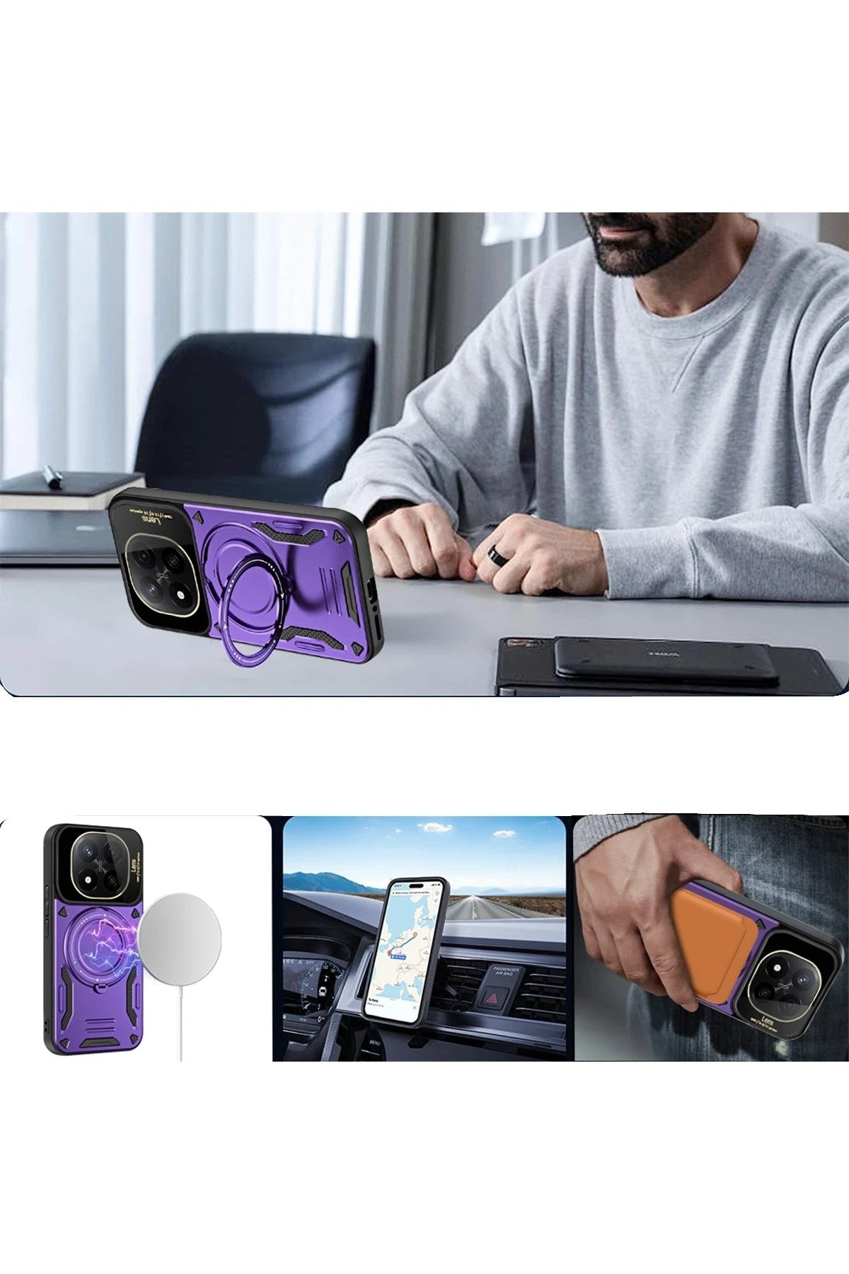 Mey İthalat® Redmi Note 14 Pro 5G Kılıf Joy Lens Standlı Kapak - Mor