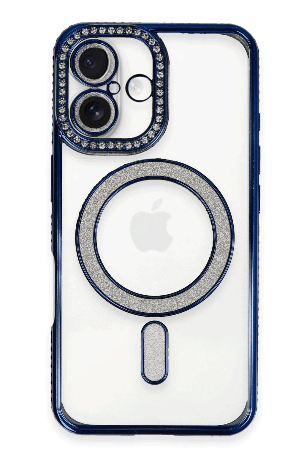 Mey İthalat® iPhone 16 Plus Kılıf Joke Simli Magneticsafe Kılıf - Lacivert