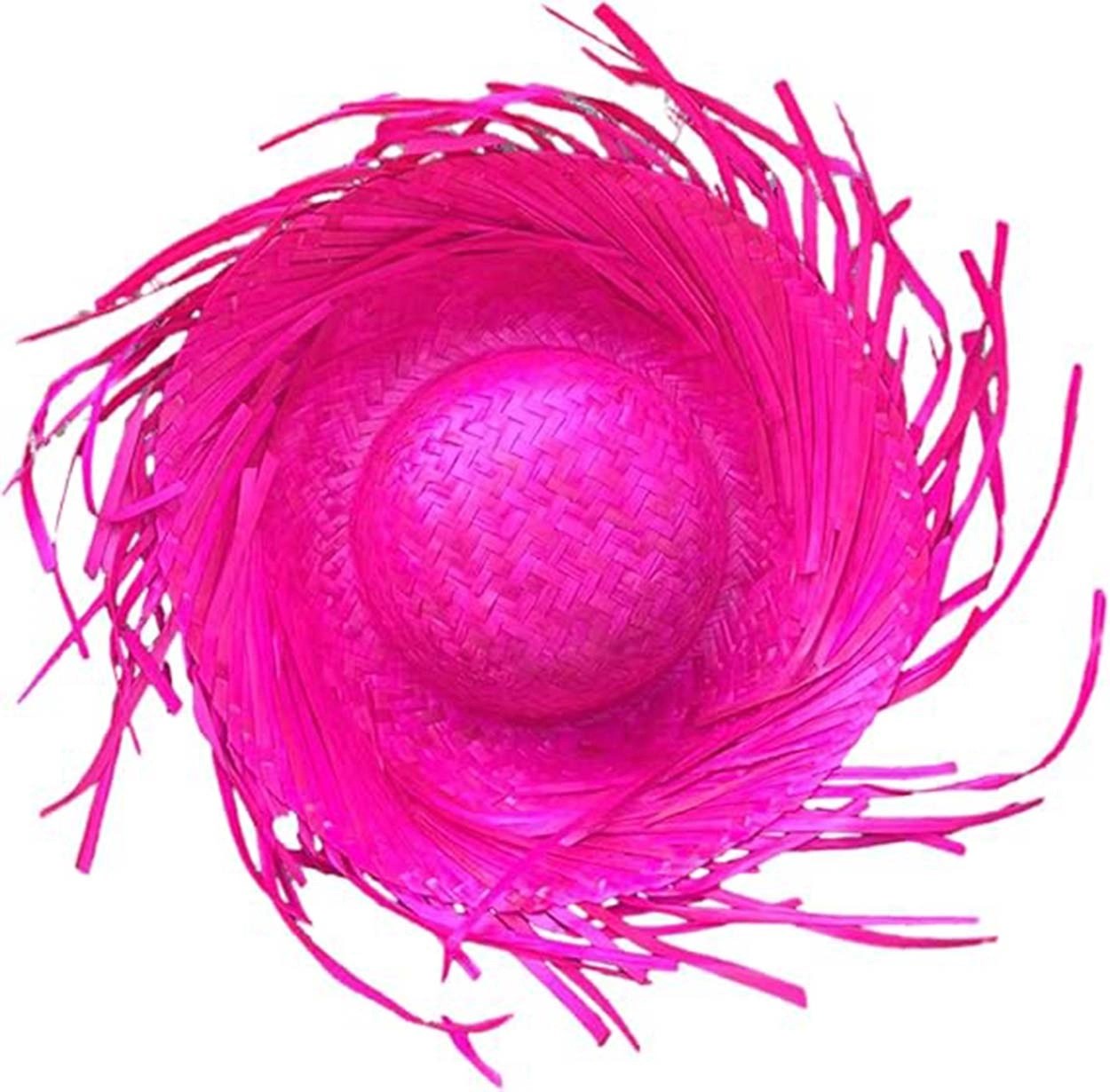 Mey İthalat® Tropikal Parti Pembe Fuşya Hasır Hawaii Şapkası 13x36 cm
