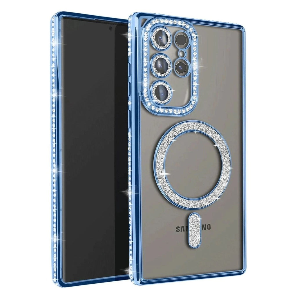 Mey İthalat® Samsung Galaxy S23 Ultra Joke Simli Magneticsafe Kılıf - Mavi