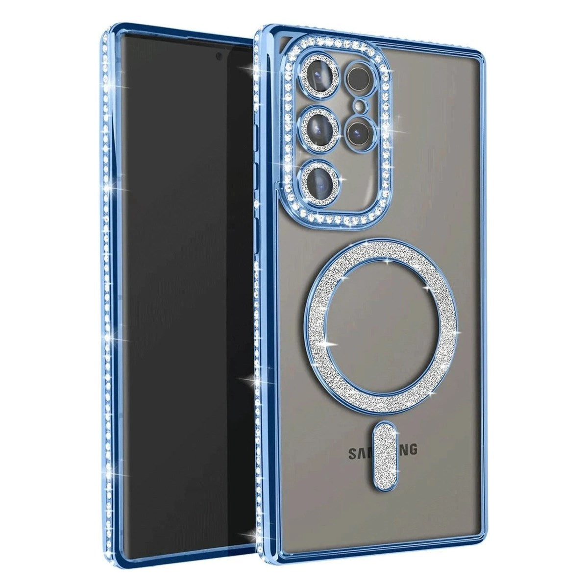 Mey İthalat® Samsung Galaxy S23 Ultra Joke Simli Magneticsafe Kılıf - Mavi