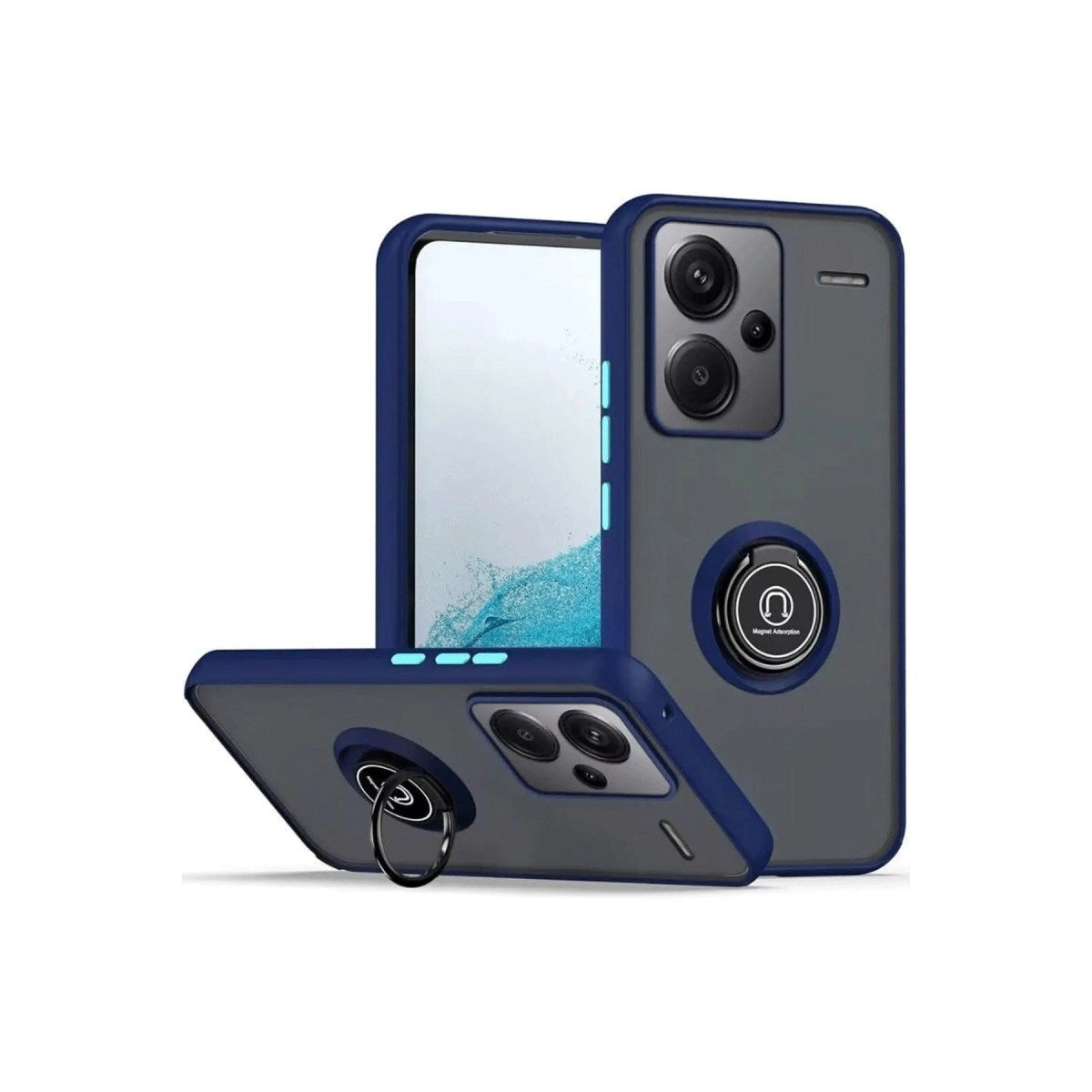 Mey İthalat® Redmi Note 13 Pro Plus Kılıf Montreal Yüzüklü Silikon Kapak - Lacivert