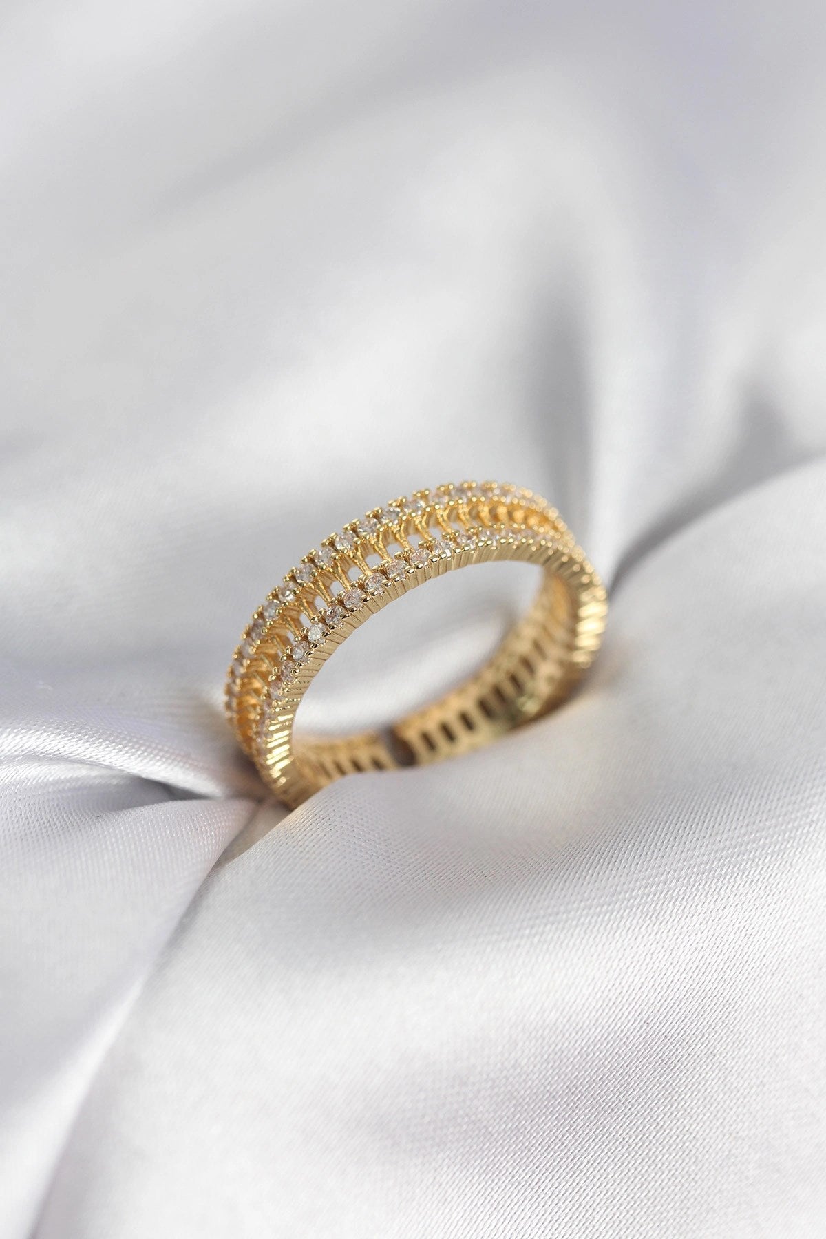 Mey İthalat® Gold Renk Minimal Zirkon Taşlı Kadın Yüzük