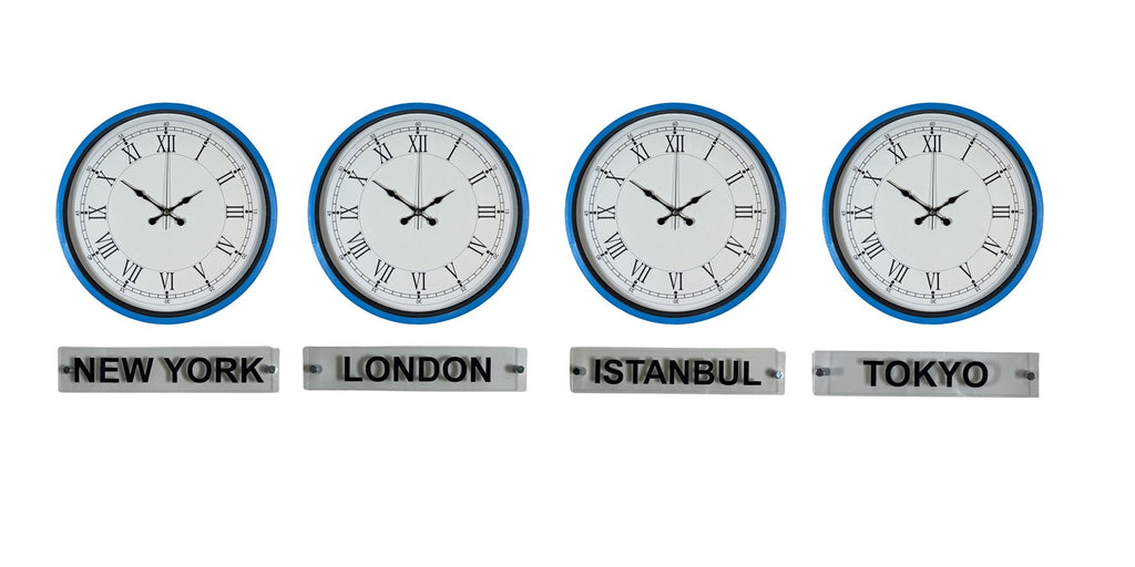 Blue Classic 36 Cm 4 lü Tabelalı Dünya Saatleri