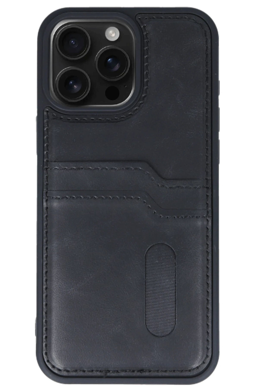 Mey İthalat® iPhone 15 Pro Max Kılıf Sara Kartvizitli Deri Kılıf - Siyah