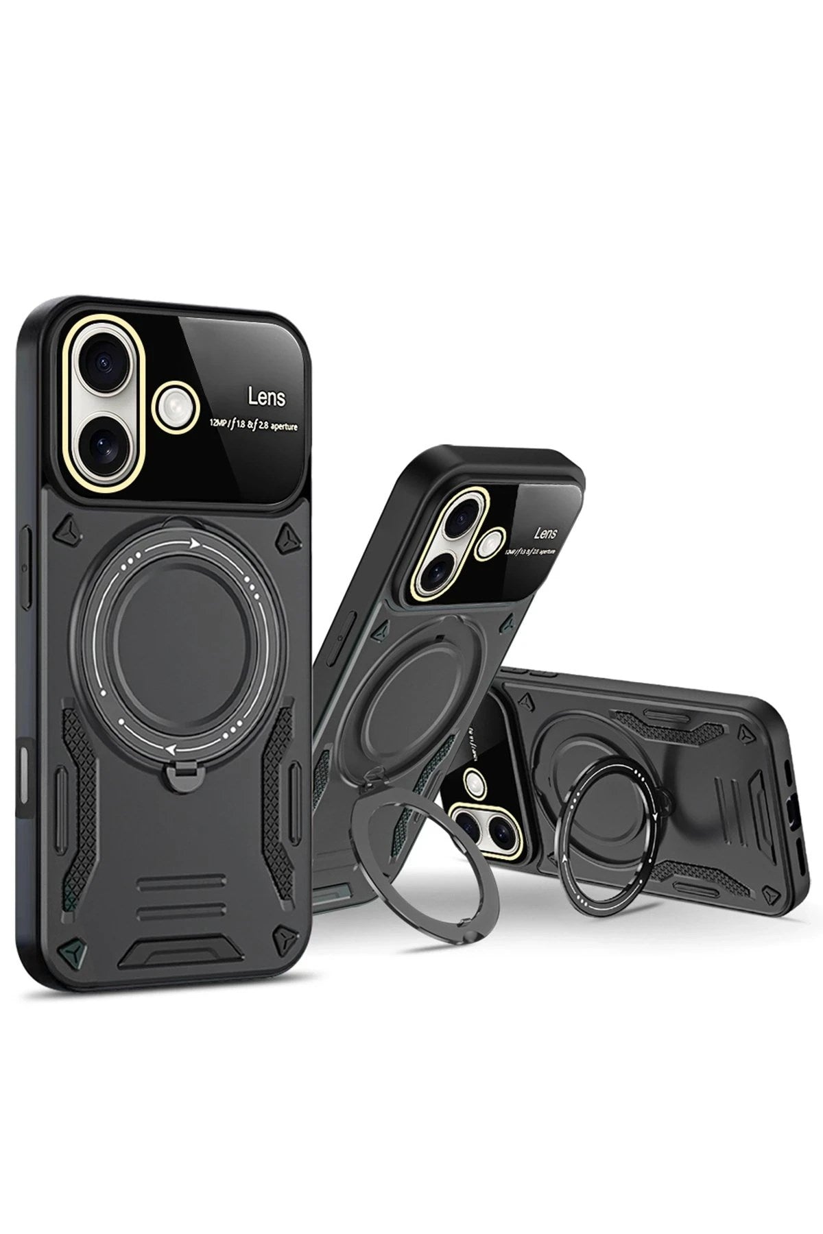 Mey İthalat® iPhone 16 Kılıf Joy Lens Standlı Kapak - Koyu Yeşil