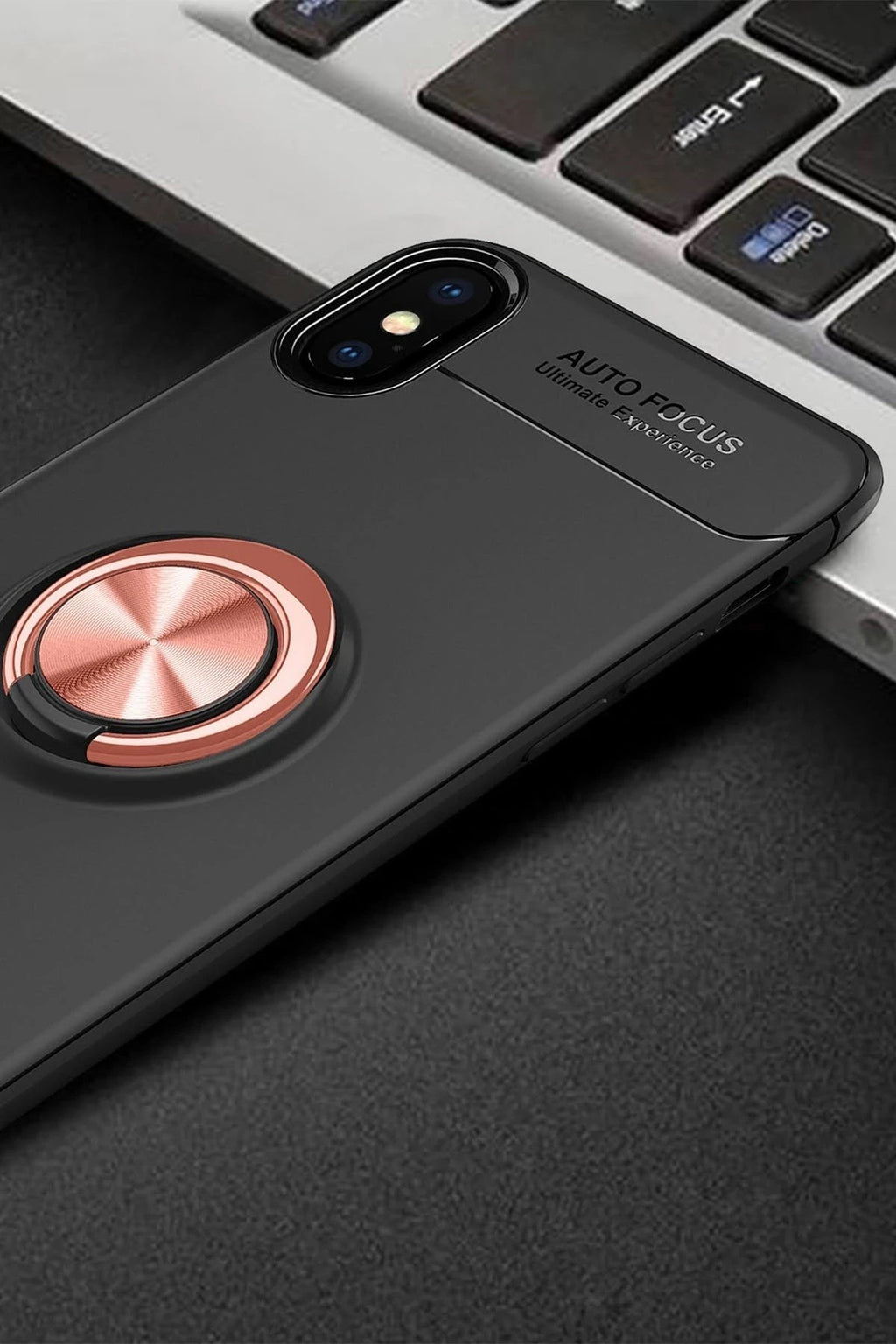 Mey İthalat® iPhone XS Max Kılıf Range Yüzüklü Silikon - Siyah-Gold