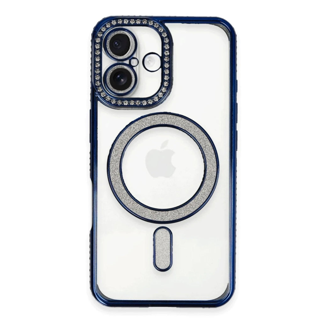 Mey İthalat® iPhone 16 Kılıf Joke Simli Magneticsafe Kılıf - Lacivert