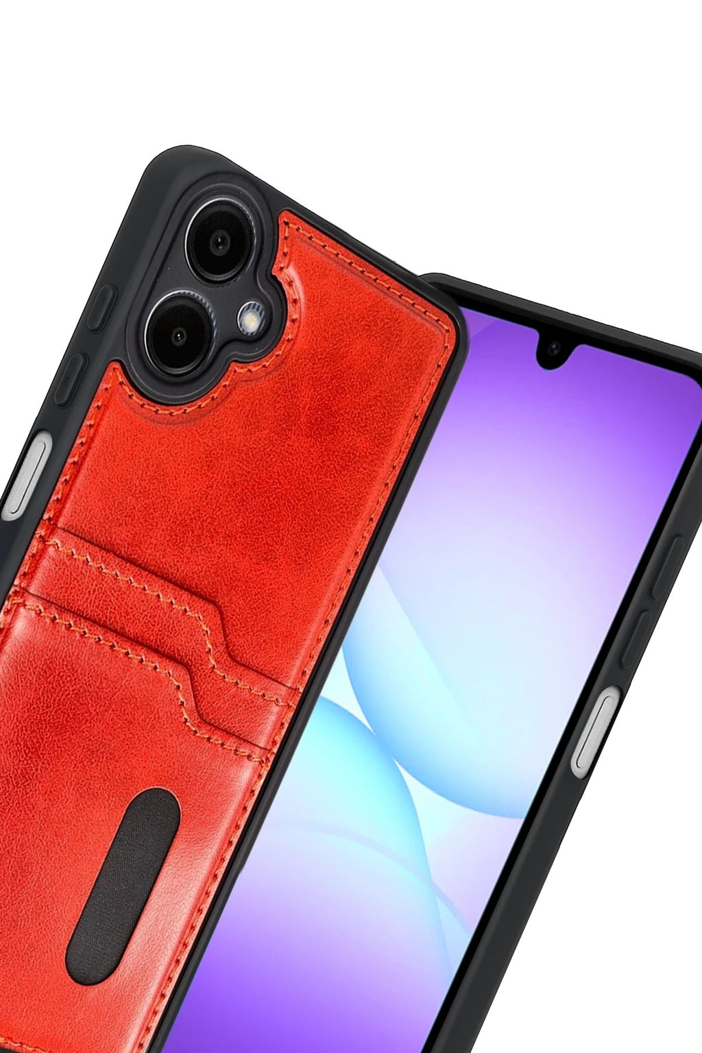 Mey İthalat® Samsung Galaxy A07 4G Sara Kartvizitli Deri Kılıf - Kırmızı