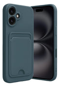 Mey İthalat® iPhone 16 Kılıf Kelvin Kartvizitli Silikon - Koyu Yeşil
