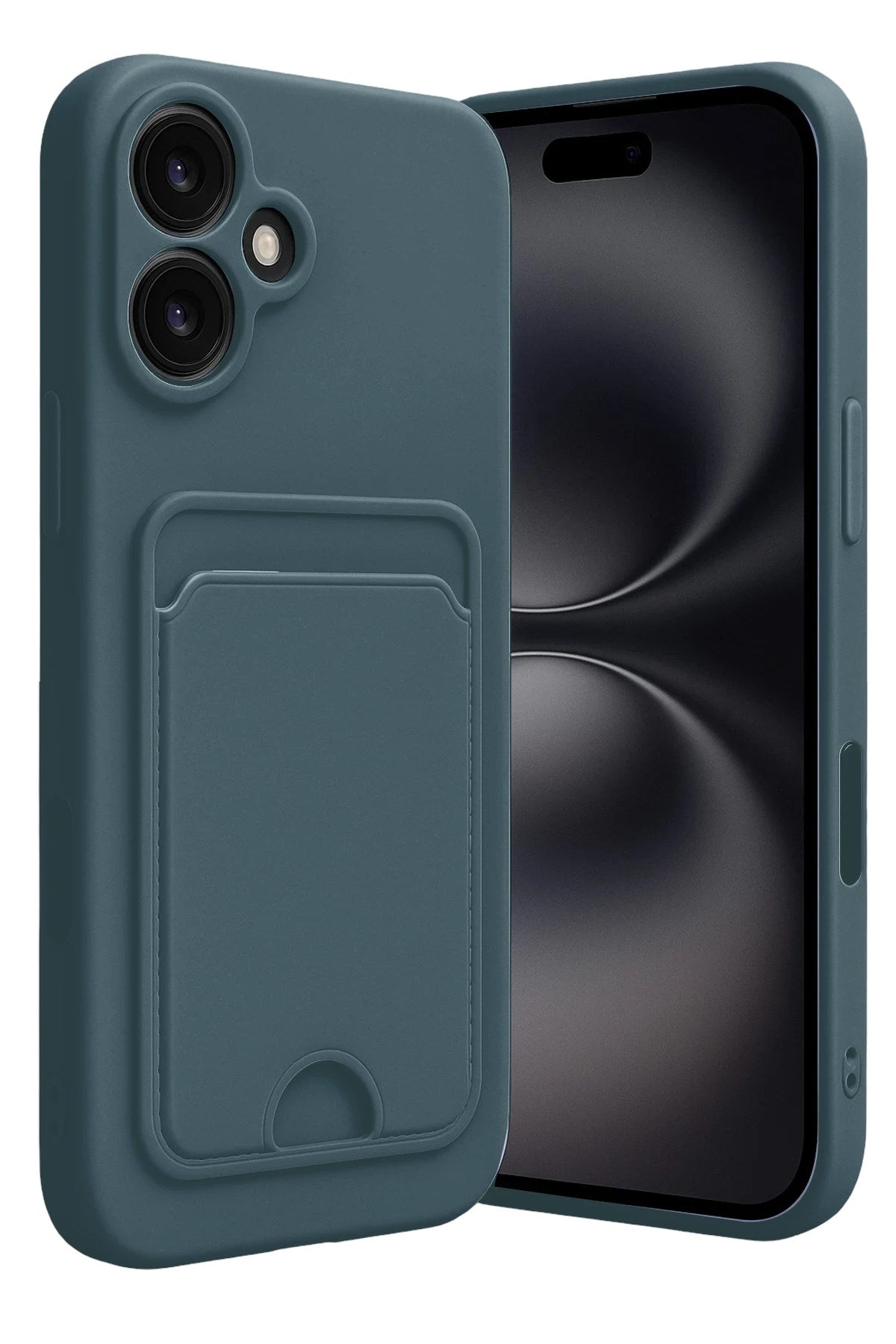 Mey İthalat® iPhone 16 Kılıf Kelvin Kartvizitli Silikon - Koyu Yeşil