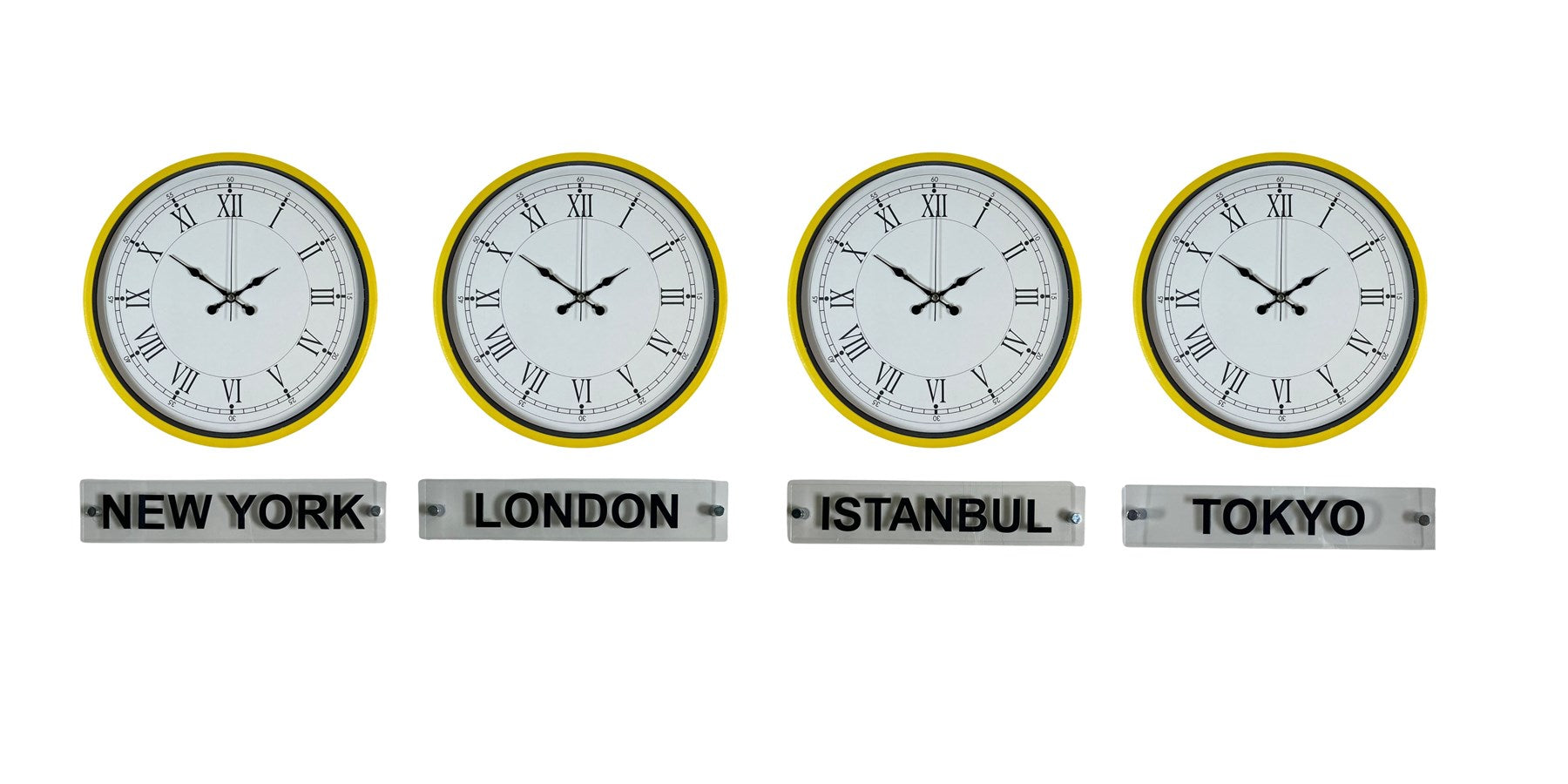 Sarı 36 Cm 4 lü Tabelalı Dünya Saatleri Seti