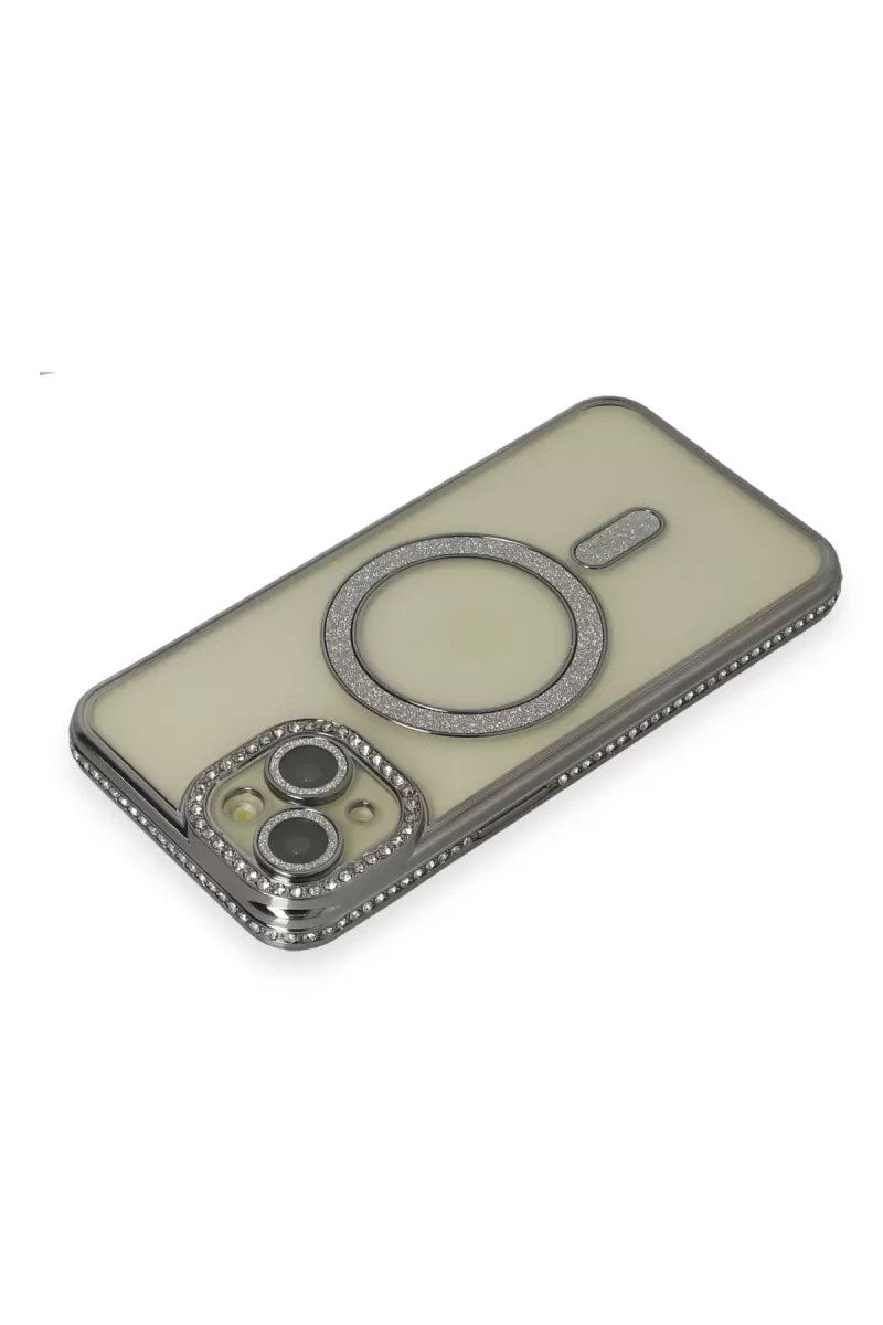 Mey İthalat® iPhone 13 Kılıf Joke Simli Magneticsafe Kılıf - Gri