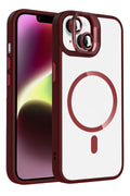 Mey İthalat® iPhone 13 Remim Lensli Magsafe Standlı Kapak - Bordo