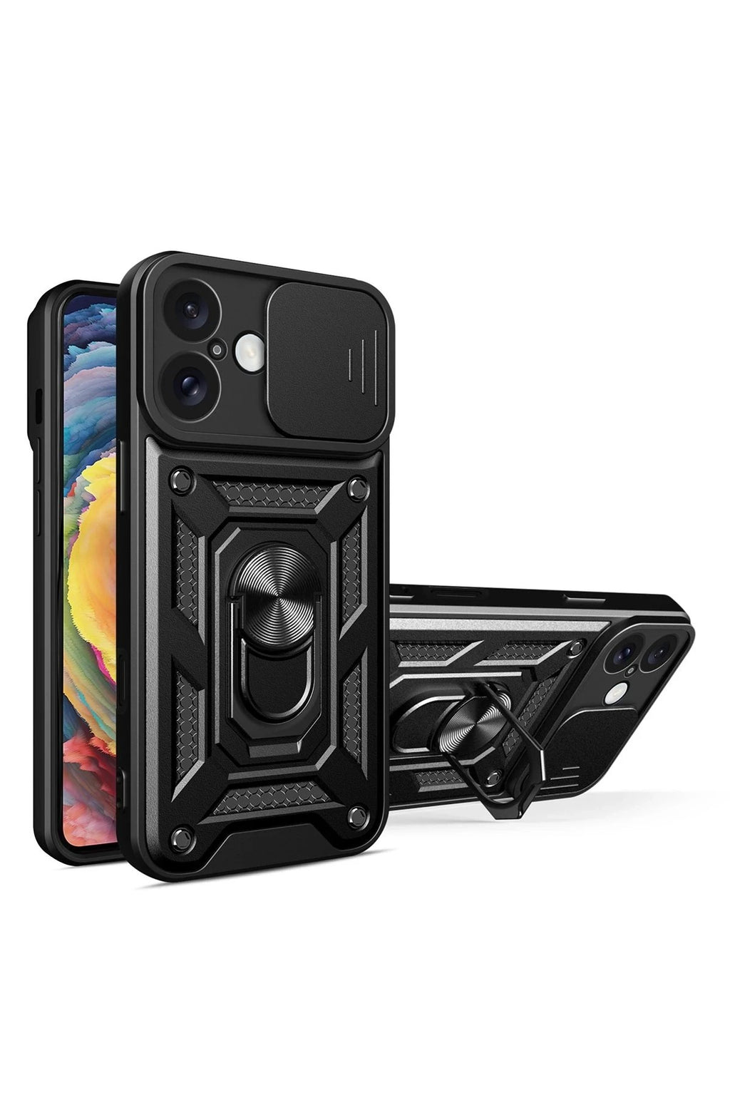 Mey İthalat® iPhone 16 Kılıf Pars Lens Yüzüklü Silikon - Siyah